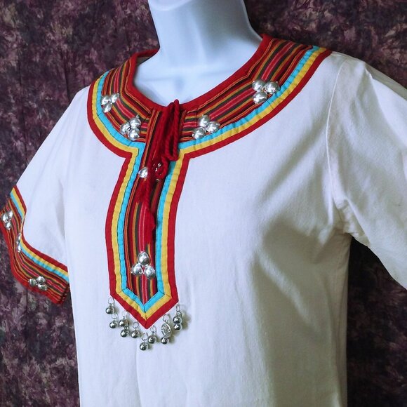 Vintage Ethnic Boho Tribal Kaftan Maxi Dress -M(10) Embellished Striped Dangles - Picture 3 of 10